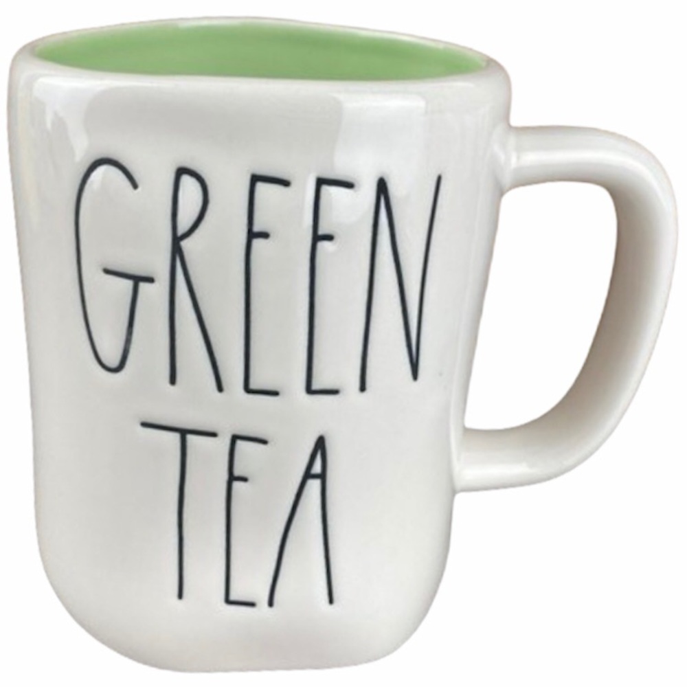 RAE DUNN Green Tea Mug White Outside Green Inside